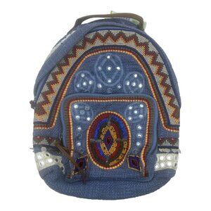 Sam Edelman Womens Denim Indie Boho Rashida Woven Beaded Backpack‎ NWT 1/2 Price